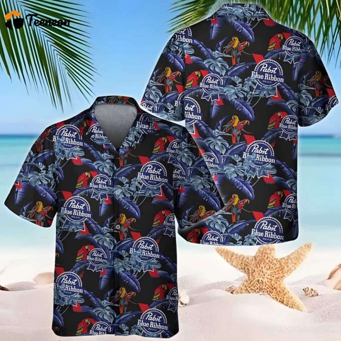 Pabst Blue Ribbon Tropical Leaf Parrot Hawaiian Shirt Gift For Men And Women 1