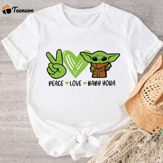Peace Love Baby Yoda Shirt: Heart Mom Graphic Tee - Cute &Amp;Amp; Trendy Baby Yoda T-Shirt 1