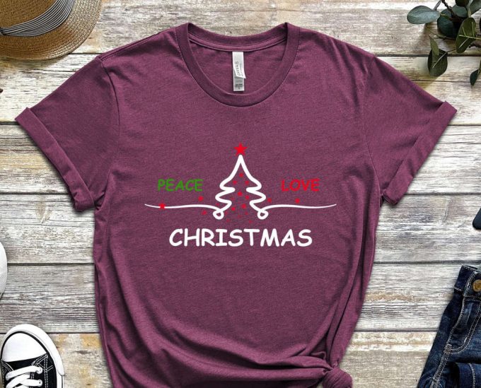 Peace Love Christmas T-Shirt, Christmas Shirt, Xmas Tree Graphic Tees, Matching Family Christmas, Xmas Trees, I Love Christmas, Boho Shirts 2