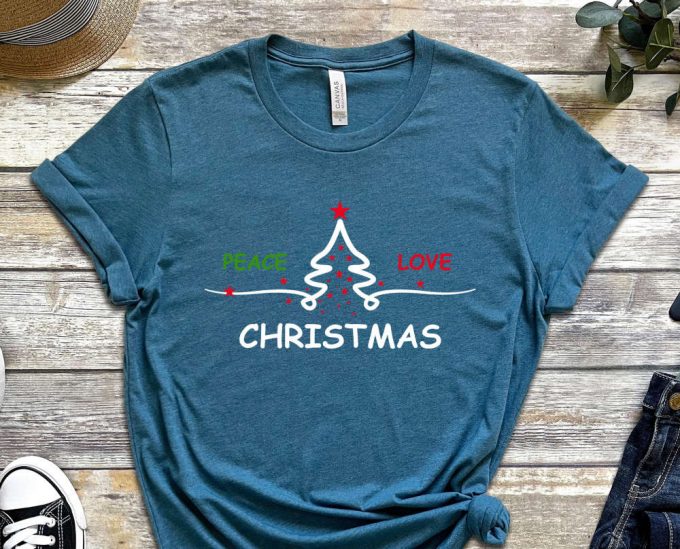 Peace Love Christmas T-Shirt, Christmas Shirt, Xmas Tree Graphic Tees, Matching Family Christmas, Xmas Trees, I Love Christmas, Boho Shirts 3
