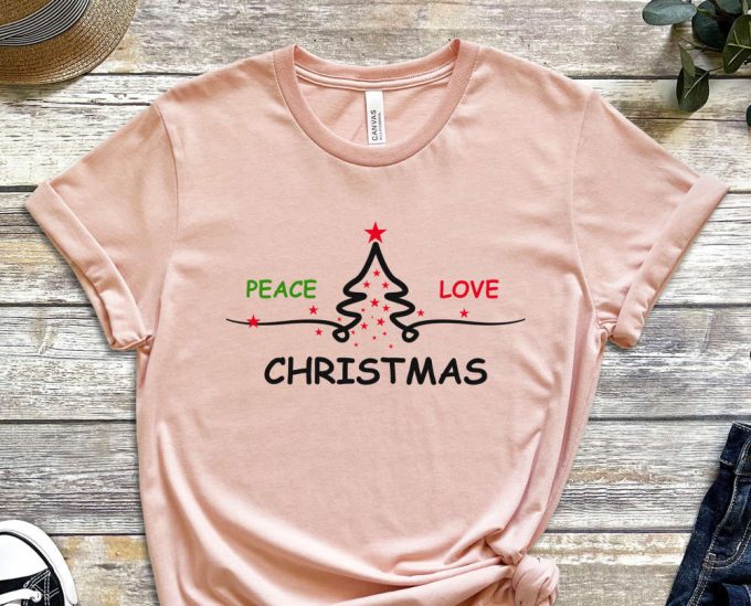 Peace Love Christmas T-Shirt, Christmas Shirt, Xmas Tree Graphic Tees, Matching Family Christmas, Xmas Trees, I Love Christmas, Boho Shirts 4
