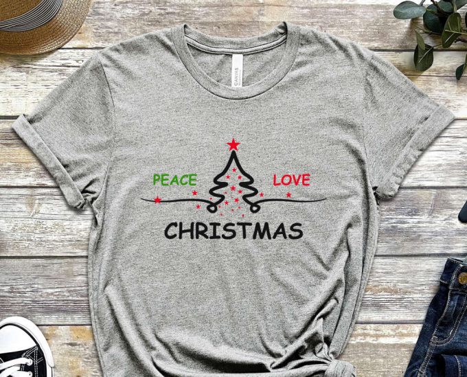 Peace Love Christmas T-Shirt, Christmas Shirt, Xmas Tree Graphic Tees, Matching Family Christmas, Xmas Trees, I Love Christmas, Boho Shirts 5