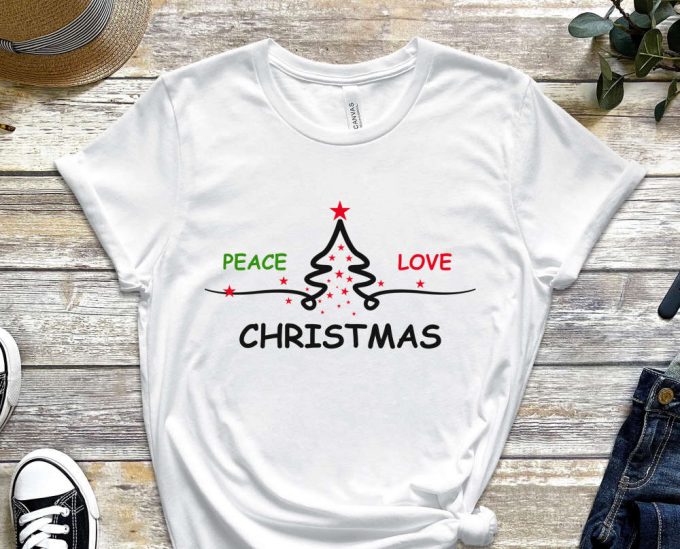 Peace Love Christmas T-Shirt, Christmas Shirt, Xmas Tree Graphic Tees, Matching Family Christmas, Xmas Trees, I Love Christmas, Boho Shirts 6
