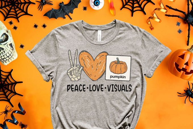 Peace Love Visuals Slp Shirt, Slp Teacher Halloween Shirt, Speech Therapist Shirt, Halloween Gift Shirt, Neurodiversity Slp Team 2