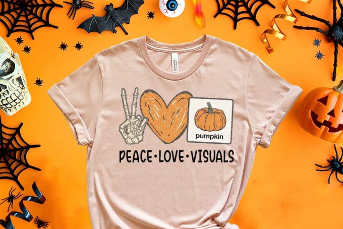 Peace Love Visuals Slp Shirt, Slp Teacher Halloween Shirt, Speech Therapist Shirt, Halloween Gift Shirt, Neurodiversity Slp Team 3