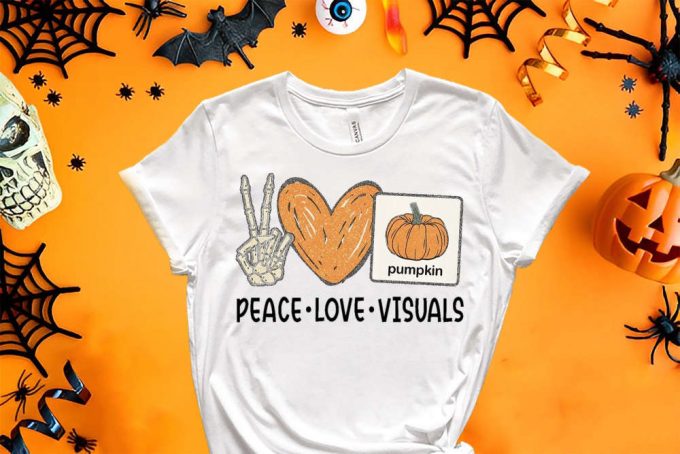 Peace Love Visuals Slp Shirt, Slp Teacher Halloween Shirt, Speech Therapist Shirt, Halloween Gift Shirt, Neurodiversity Slp Team 4