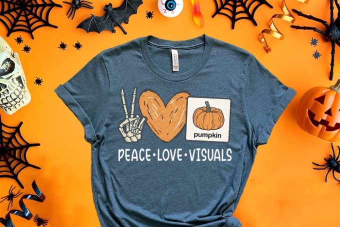 Peace Love Visuals Slp Shirt, Slp Teacher Halloween Shirt, Speech Therapist Shirt, Halloween Gift Shirt, Neurodiversity Slp Team 5