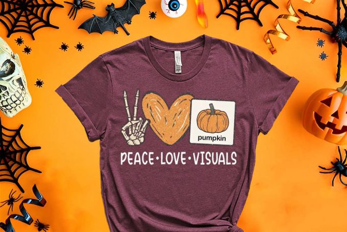Peace Love Visuals Slp Shirt, Slp Teacher Halloween Shirt, Speech Therapist Shirt, Halloween Gift Shirt, Neurodiversity Slp Team 6