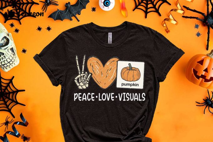 Peace Love Visuals Slp Shirt, Slp Teacher Halloween Shirt, Speech Therapist Shirt, Halloween Gift Shirt, Neurodiversity Slp Team 1