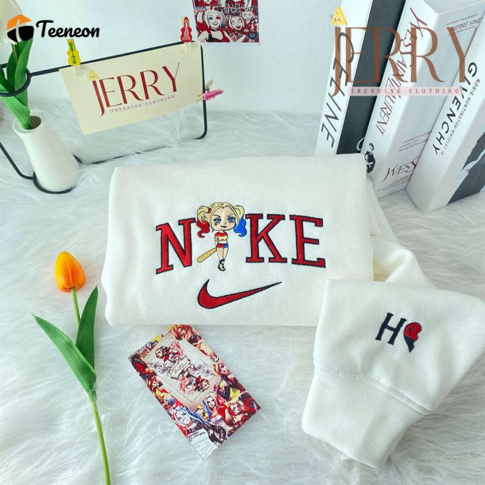 Personalized Harley Quinn Nike Embroidered Sweatshirt, Perfect Couple Gift For Halloween 1