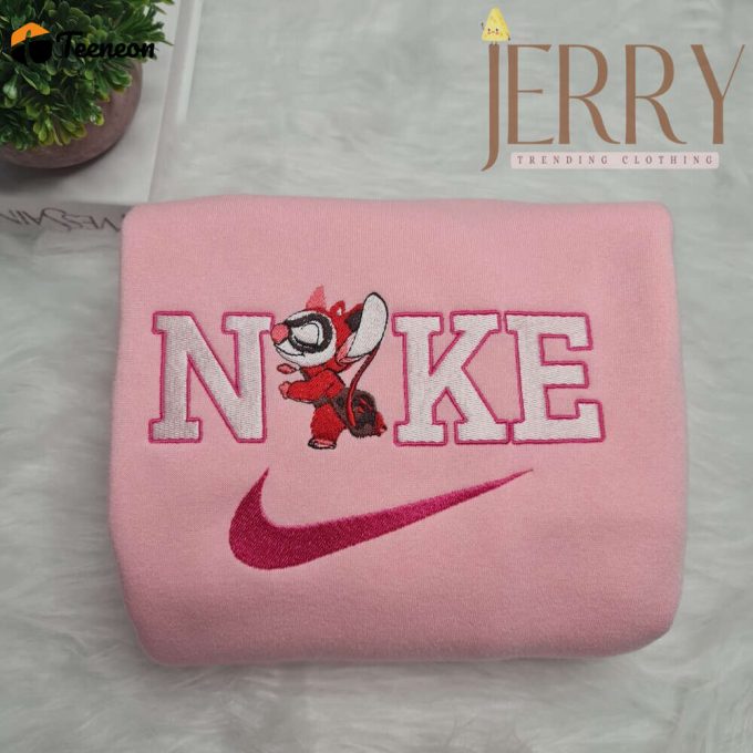 Personalized Harley Quinn Stitch Nike Embroidered Sweatshirt, Best Halloween Gift For Couple 1