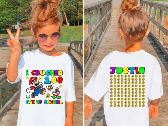 Custom Mario 100 Days Of School Shirt Super Mario Game Kindergarten Shirt 2
