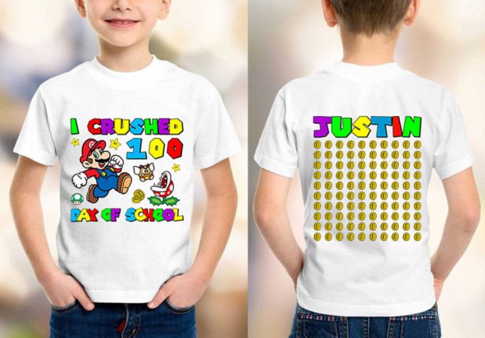 Custom Mario 100 Days Of School Shirt Super Mario Game Kindergarten Shirt 3