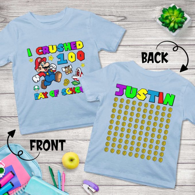 Custom Mario 100 Days Of School Shirt Super Mario Game Kindergarten Shirt 4