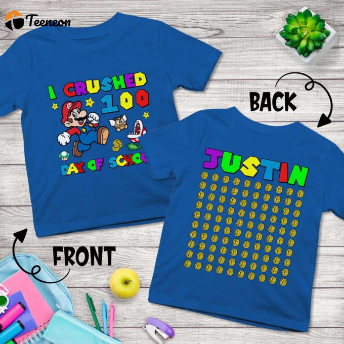 Custom Mario 100 Days Of School Shirt Super Mario Game Kindergarten Shirt 1