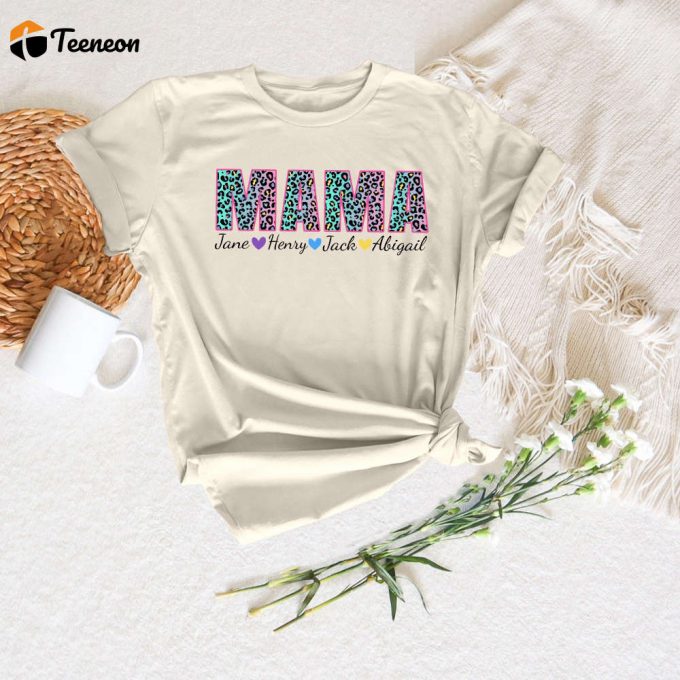 Customizable Mom Shirt With Kids Names: Personalized Trendy Shirt For Moms 95% Cotton 1