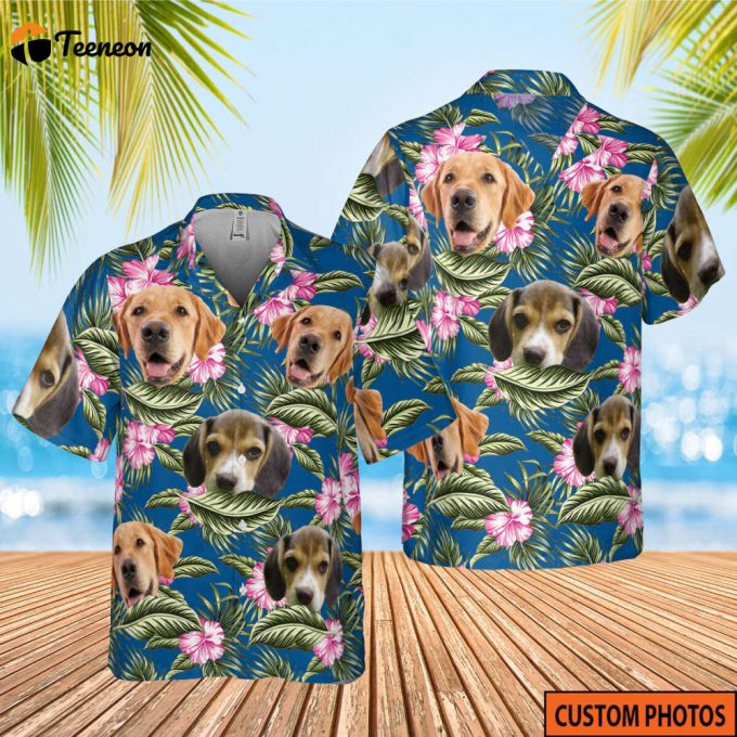 Personalized Photo Dog Lover Shirt, Couple Hawaiian Shirt, Custom Photo Shirt, Tropical Pattern Shirt, Hawaii Travel Shirt, Animal Hawaiian 1