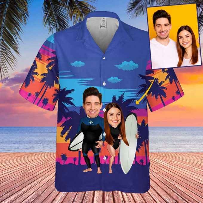 Personalized Photo Hawaiian Shirt, Couple Hawaiian Shirt, Custom Photo Shirt, Tropical Pattern Shirt, Hawaii Travel Shirt, Honeymoon Shirts 3