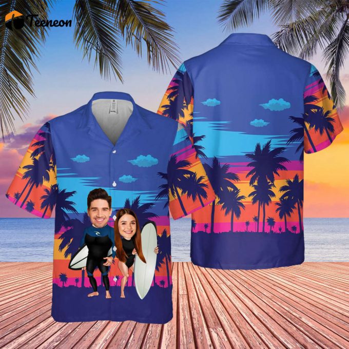 Personalized Photo Hawaiian Shirt, Couple Hawaiian Shirt, Custom Photo Shirt, Tropical Pattern Shirt, Hawaii Travel Shirt, Honeymoon Shirts 1