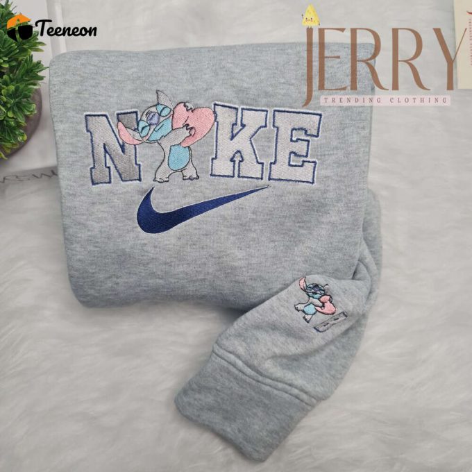 Personalized Stitch Disney Nike Embroidered Sweatshirt, Cute Halloween Gift For Couple 1