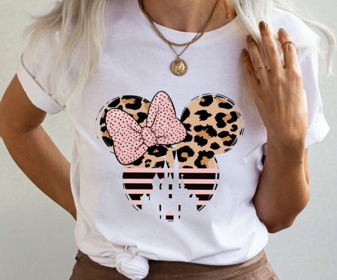 Pink Black Minnie Ears Leopard Disney Castle T-Shirt For Her, Womens Girls Disneyland Trip Shirt, Disneyworld Trip Tee, Girls Trip Tshirt 3