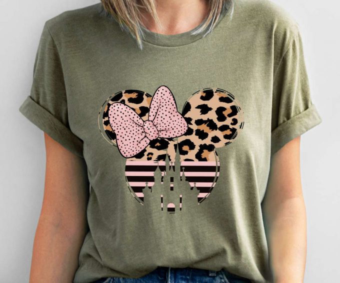 Pink Black Minnie Ears Leopard Disney Castle T-Shirt For Her, Womens Girls Disneyland Trip Shirt, Disneyworld Trip Tee, Girls Trip Tshirt 5