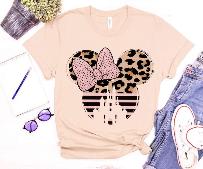 Pink Black Minnie Ears Leopard Disney Castle T-Shirt For Her, Womens Girls Disneyland Trip Shirt, Disneyworld Trip Tee, Girls Trip Tshirt 6