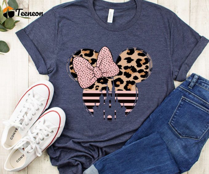 Pink Black Minnie Ears Leopard Disney Castle T-Shirt For Her, Womens Girls Disneyland Trip Shirt, Disneyworld Trip Tee, Girls Trip Tshirt 1