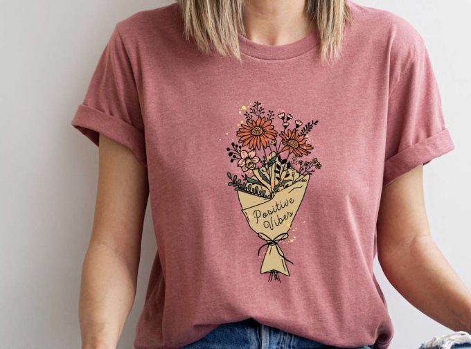 Positive Thoughts Retro Inspirational T-Shirt, Womens Girls Retro Gift For Her, Wild Flowers Tshirt, Retro Floral Shirt, Positive Vibes Tee 2