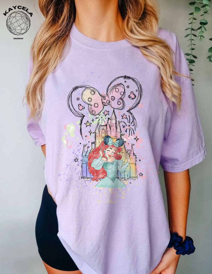 Sparkle With Princess Ariel Shirt &Amp; Minnie Ears At Magic Kingdom! Disney Princess Shirt Minnie Ears Tee Perfect For Disney Trip Birthday Girl Featuring Watercolor Castle 2