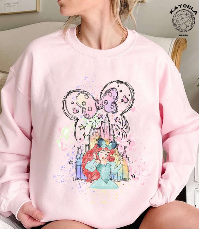 Sparkle With Princess Ariel Shirt &Amp; Minnie Ears At Magic Kingdom! Disney Princess Shirt Minnie Ears Tee Perfect For Disney Trip Birthday Girl Featuring Watercolor Castle 3