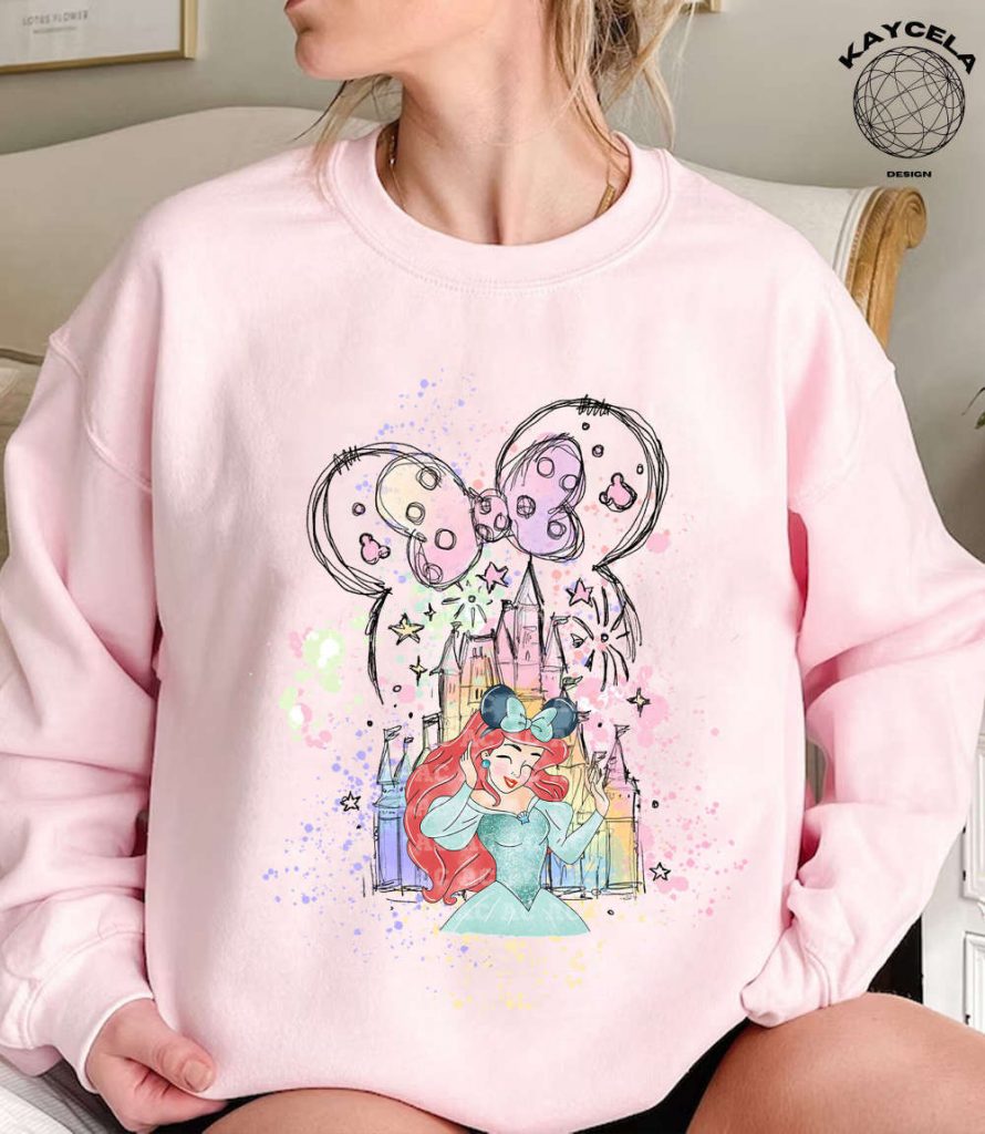 Sparkle With Princess Ariel Shirt &Amp; Minnie Ears At Magic Kingdom! Disney Princess Shirt Minnie Ears Tee Perfect For Disney Trip Birthday Girl Featuring Watercolor Castle 10