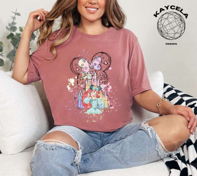 Sparkle With Princess Ariel Shirt &Amp; Minnie Ears At Magic Kingdom! Disney Princess Shirt Minnie Ears Tee Perfect For Disney Trip Birthday Girl Featuring Watercolor Castle 5