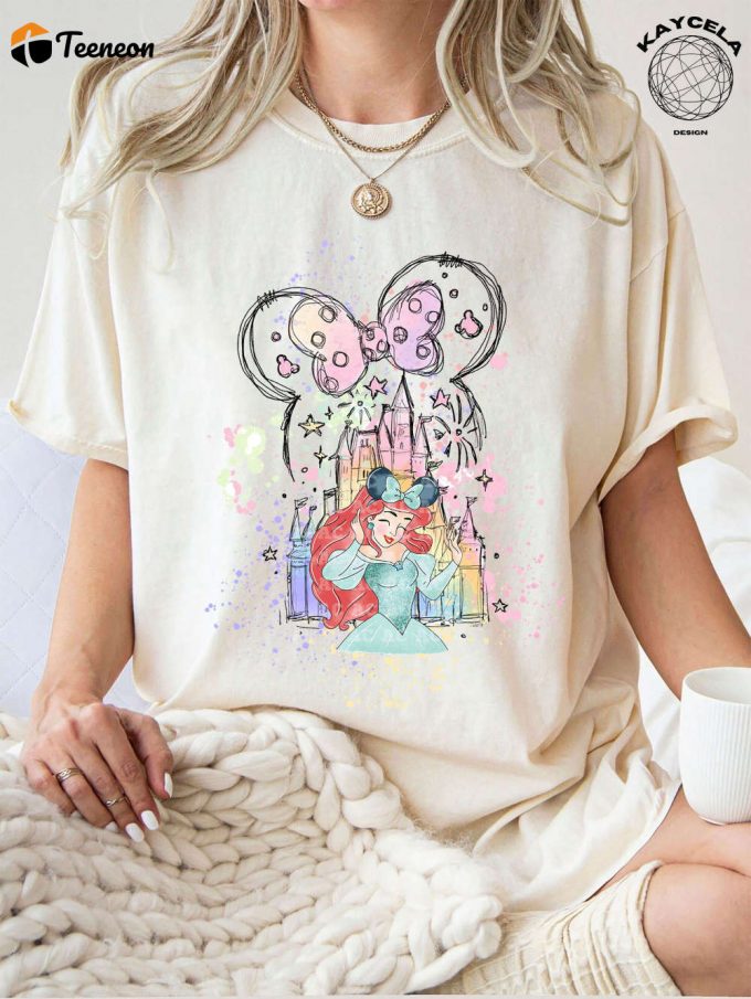 Sparkle With Princess Ariel Shirt &Amp;Amp; Minnie Ears At Magic Kingdom! Disney Princess Shirt Minnie Ears Tee Perfect For Disney Trip Birthday Girl Featuring Watercolor Castle 1