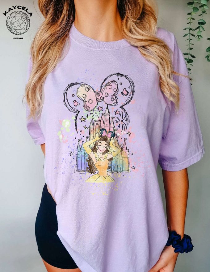 Magical Disney Princess Belle Shirt With Minnie Ears Tee Perfect For Disney Trip Birthday Girl And Watercolor Castle Enthusiasts 2