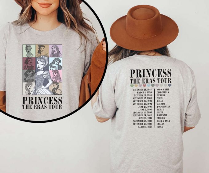 Princess Eras Tour Sweatshirt Disneyworld T-Shirt Retro Princess Shirt 2 Sided Print Cartoon Princesses Vintage Disney Shirts 3