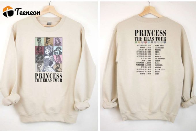 Princess Eras Tour Sweatshirt Disneyworld T-Shirt Retro Princess Shirt 2 Sided Print Cartoon Princesses Vintage Disney Shirts 1