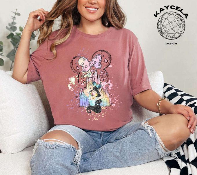 Princess Jasmine Shirt &Amp; Minnie Ears For Disney Trip: Birthday Girl S Magic Kingdom Adventure With Watercolor Castle Disney Princess Shirt &Amp; Minnie Ears Tee 3