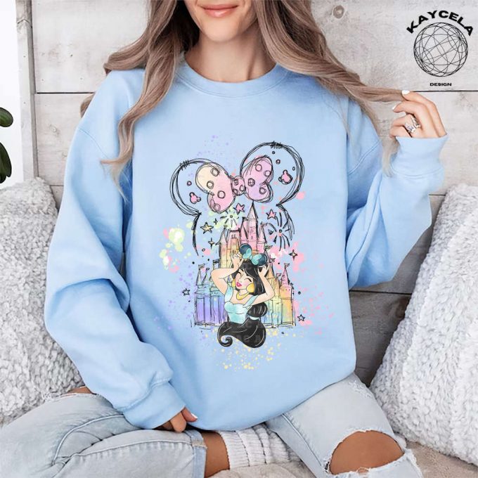 Princess Jasmine Shirt &Amp; Minnie Ears For Disney Trip: Birthday Girl S Magic Kingdom Adventure With Watercolor Castle Disney Princess Shirt &Amp; Minnie Ears Tee 4