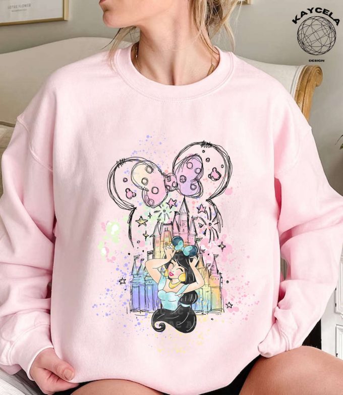 Princess Jasmine Shirt &Amp; Minnie Ears For Disney Trip: Birthday Girl S Magic Kingdom Adventure With Watercolor Castle Disney Princess Shirt &Amp; Minnie Ears Tee 5