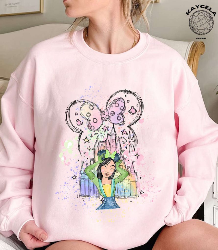 Princess Mulan Shirt With Magic Kingdom Minnie Ears - Disney Princess Tee For Birthday Girl On Disney Trip! Featuring Watercolor Castle 8