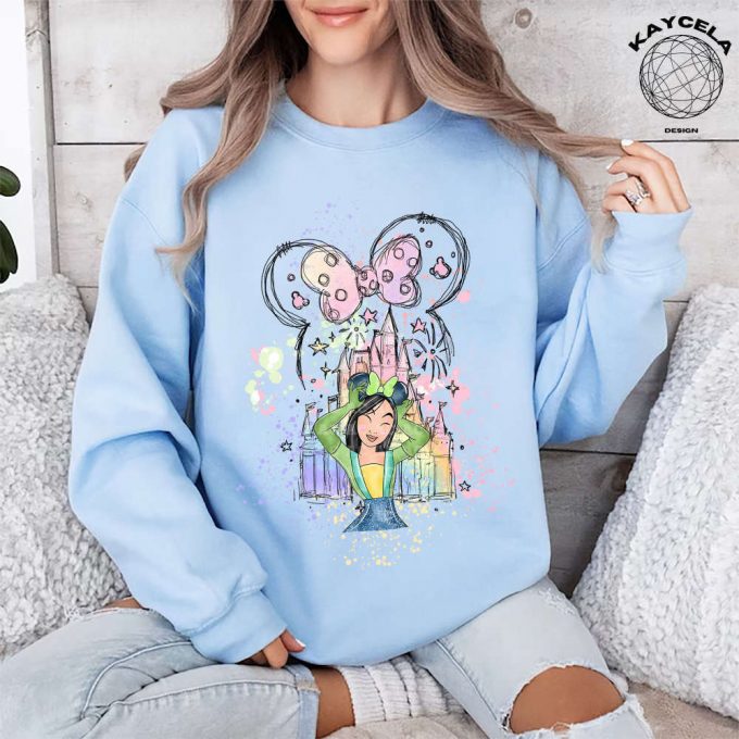 Princess Mulan Shirt With Magic Kingdom Minnie Ears - Disney Princess Tee For Birthday Girl On Disney Trip! Featuring Watercolor Castle 4