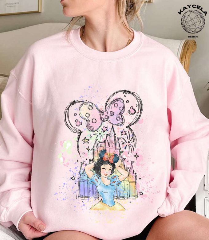 Enchanting Princess Snow White Shirt With Minnie Ears For Magical Disney Trip! Perfect Birthday Girl Gift At The Watercolor Castle In The Magic Kingdom 3