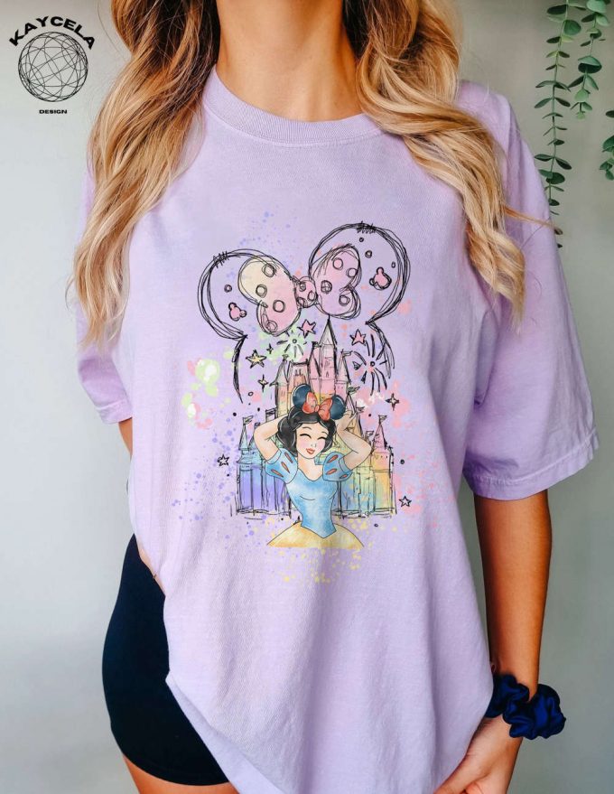 Enchanting Princess Snow White Shirt With Minnie Ears For Magical Disney Trip! Perfect Birthday Girl Gift At The Watercolor Castle In The Magic Kingdom 4