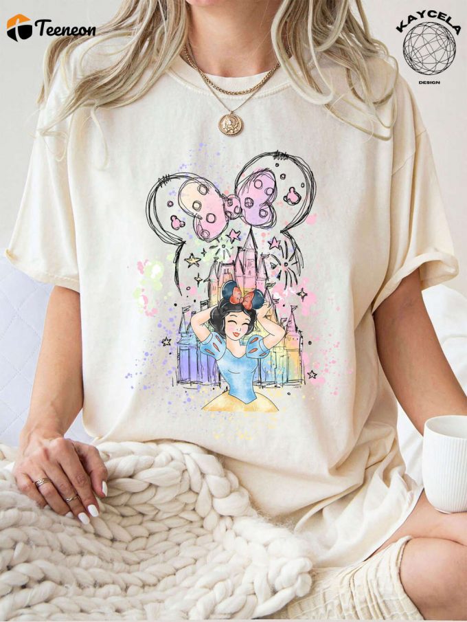 Enchanting Princess Snow White Shirt With Minnie Ears For Magical Disney Trip! Perfect Birthday Girl Gift At The Watercolor Castle In The Magic Kingdom 1