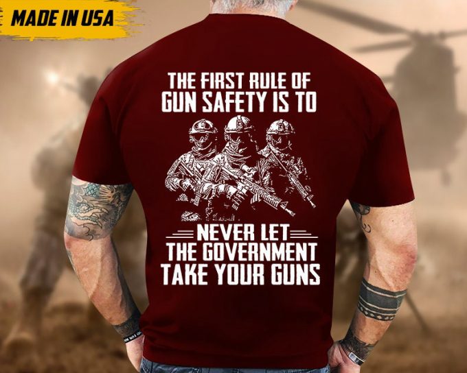 Proudly Served Veteran Tshirt, First Rule Of Gun Safety Is To Never Let Gov Take Gun, American Flag Sleeve Tee, Patriotic Fathers Day Gift 4