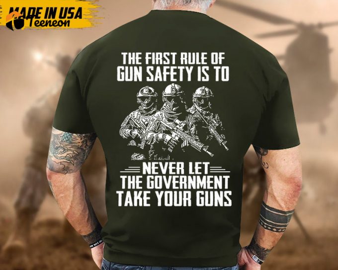 Proudly Served Veteran Tshirt, First Rule Of Gun Safety Is To Never Let Gov Take Gun, American Flag Sleeve Tee, Patriotic Fathers Day Gift 1