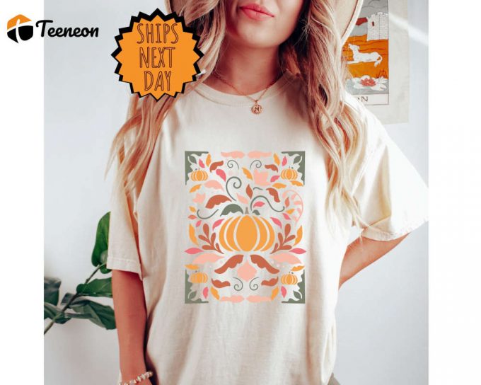 Retro Pumpkin Shirt For Women: Vintage Fall Tee Thanksgiving &Amp;Amp; Halloween Floral Gift 1