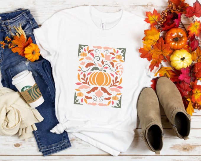 Pumpkin Shirt, Fall Shirt For Women, Retro Thanksgiving Shirt, Vintage Pumpkin Patch Shirt, Fall Gift Shirt, Halloween Shirt,Floral Fall Tee 4