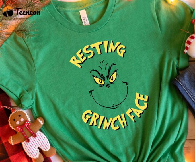 Resting Grinch Face Tshirt, Retro Grinch Shirt, Grinch Christmas Shirt For Women, Merry Grinchmas Tee, Cute Grinch T-Shirt For Girls 1